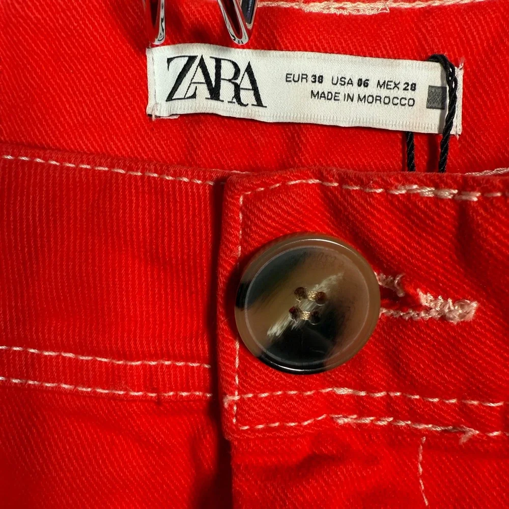 Zara Red Cropped Wide Leg Pants High Waisted Statement Trousers‎ Women's Size S - Picture 3 of 16